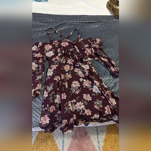 Torrid maroon floral dress halter off shoulder size 16 - Picture 1 of 4